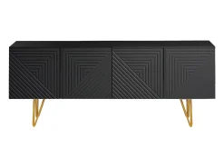 Mueble TV de diseño en negro y metal dorado 140 cm OZEN