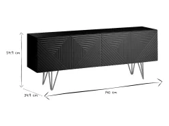 Mueble TV de diseño en negro y metal dorado 140 cm OZEN