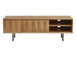 Mueble TV de madera clara de mango macizo con grabado y metal negro 120 cm AGRA