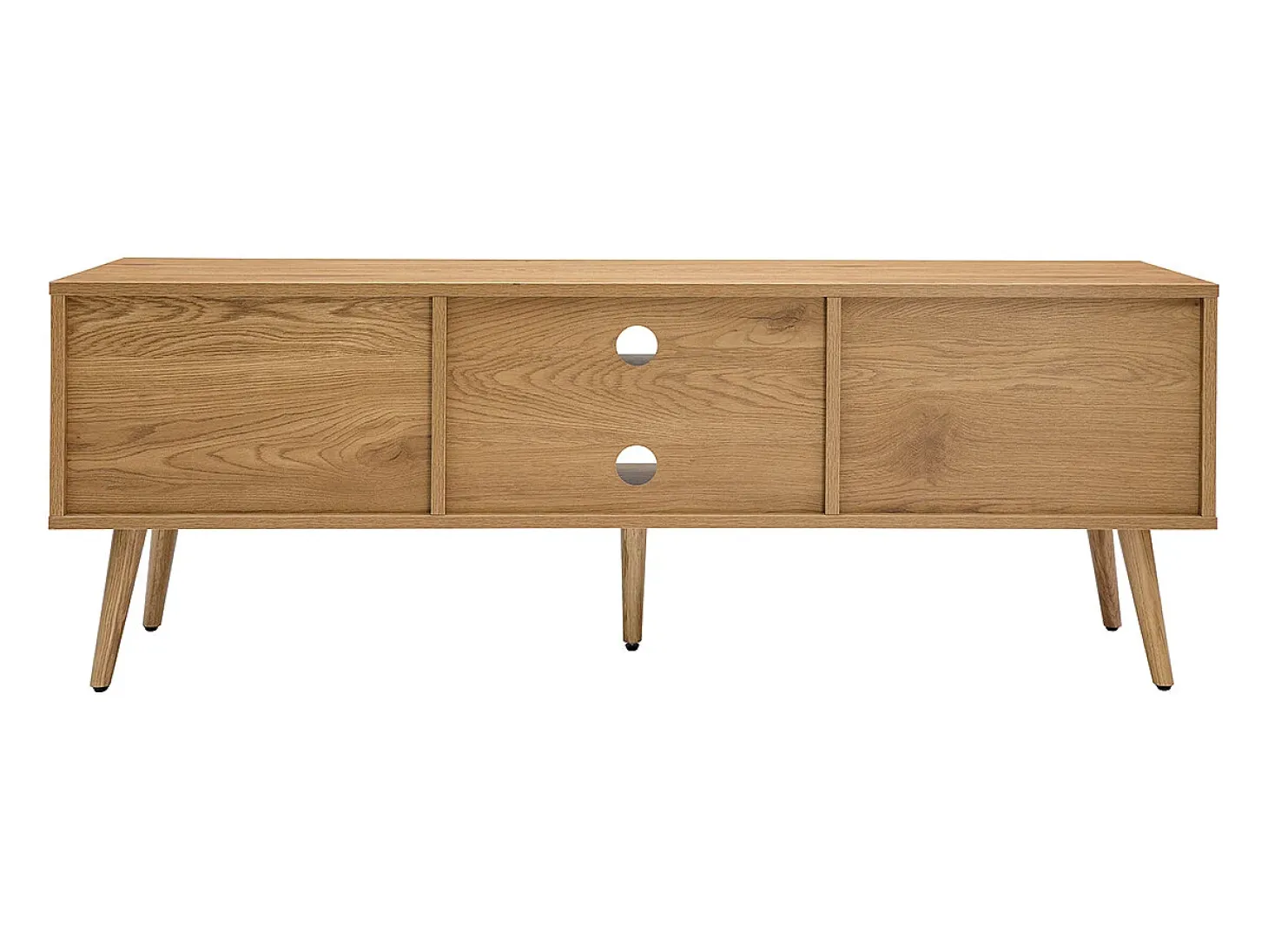 Mueble TV de madera clara, mimbre y metal negro con 2 puertas 140 cm MANILLE