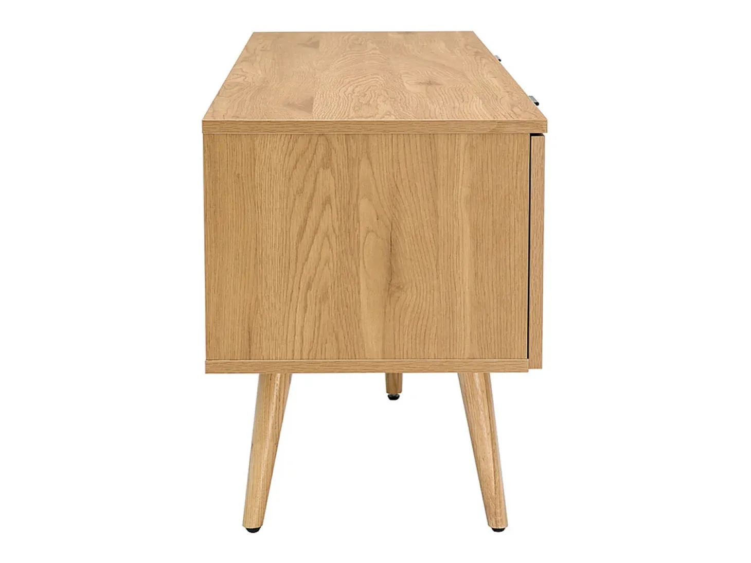 Mueble TV de madera clara, mimbre y metal negro con 2 puertas 140 cm MANILLE