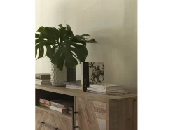 Mueble TV de madera de abeto con base metálica