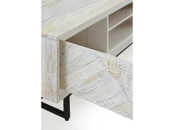 Mueble TV de madera de mango maciza en color blanco patinado
