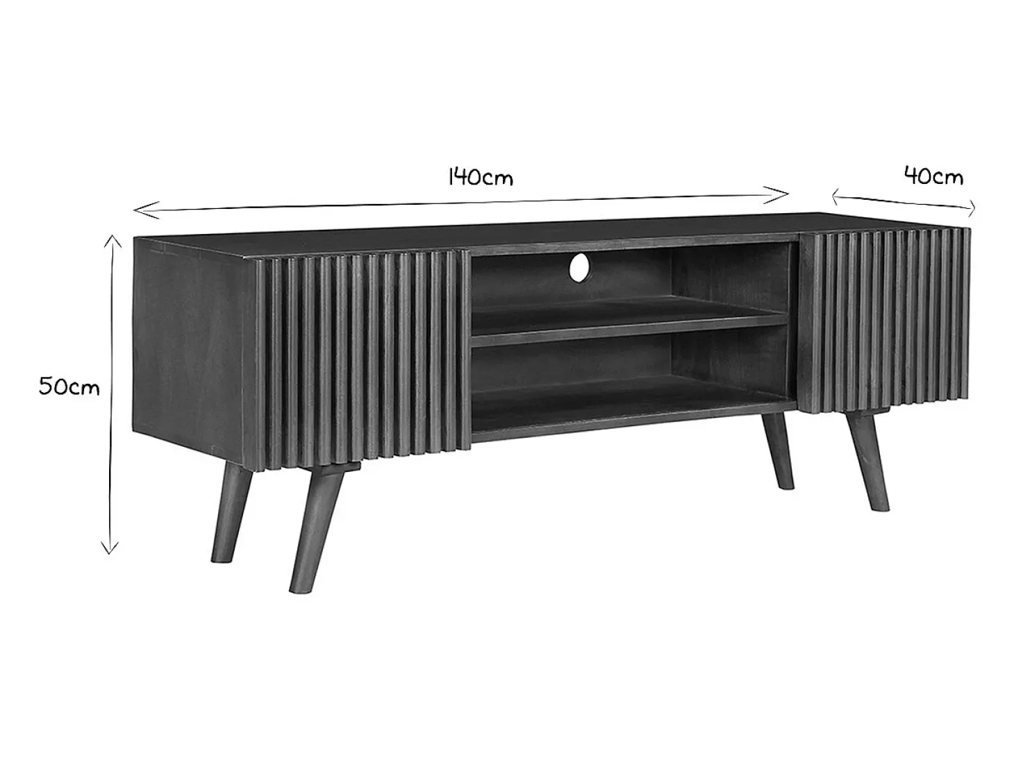 Mueble TV de madera maciza de mango oscuro con puertas correderas 140 cm ALBA