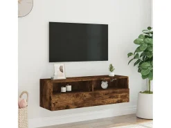 Mueble TV de pared madera ingeniería roble ahumado 100x30x30 cm ES32212