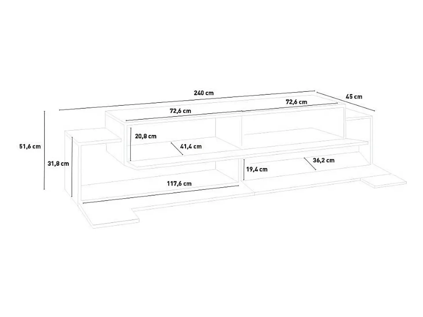 Mueble TV diseño moderno 240cm gris y madera Corona Low Hound