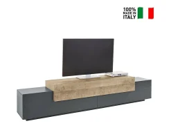 Mueble TV diseño moderno 240cm gris y madera Corona Low Hound
