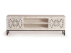 Mueble tv en madera de mango tallada y metal