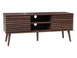 Mueble tv escandinavo 2 puertas, decoración madera acanalada nogal