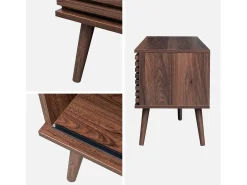 Mueble tv escandinavo 2 puertas, decoración madera acanalada nogal