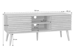 Mueble tv escandinavo 2 puertas, decoración madera acanalada nogal