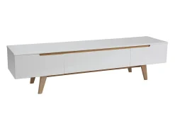 Mueble TV escandinavo blanco brillante y fresno 180cm MELKA