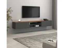 Mueble TV Garda con 2 puertas y 1 estante central, color antracita mate y roble, 210 x 35 x 30 cm