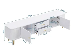 Mueble TV L 170 cm - 2 cajones y 2 puertas - tiradores y pies dorados - Blanco