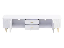 Mueble TV L 170 cm - 2 cajones y 2 puertas - tiradores y pies dorados - Blanco