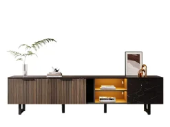 Mueble TV L 200 cm con LED - 2 puertas y 2 cajones - Marrón