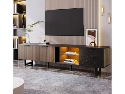 Mueble TV L 200 cm con LED - 2 puertas y 2 cajones - Marrón