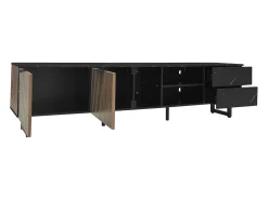 Mueble TV L 200 cm con LED - 2 puertas y 2 cajones - Marrón