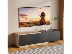 Mueble TV LED - con 3 cajones - madera - negro - 240 × 38 × 44 cm