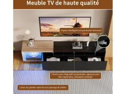 Mueble TV LED - con 3 cajones - madera - negro - 240 × 38 × 44 cm
