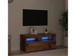 Mueble TV luces LED madera ingeniería envejecida 90x35x40 cm