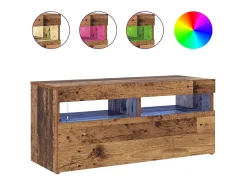 Mueble TV luces LED madera ingeniería envejecida 90x35x40 cm