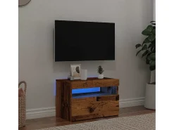 Mueble TV luces LED madera ingeniería envejecida 60x35x40 cm