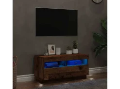 Mueble TV luces LED madera ingeniería envejecida 80x35x40 cm