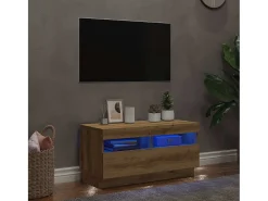 Mueble TV luces LED madera ingeniería roble artisan 80x35x40 cm