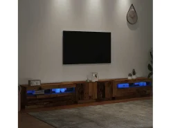 Mueble TV luces LED madera ingeniería envejecida 300x35x40 cm
