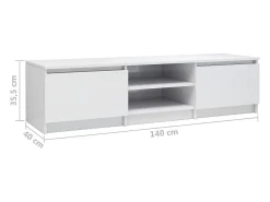 Mueble TV madera contrachapada blanco brillante 140x40x35,5cm