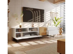Mueble TV moderno 2 cajones, 2 compartimentos y 1 puerta - 180 x 38 x 50 cm - MDF - Blanco