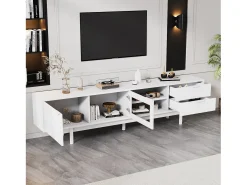Mueble TV moderno 200×40×50,5 cm - con 2 puertas y 2 cajones - para televisores hasta 80 pulgadas - blanco