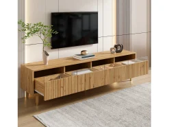 Mueble TV moderno 178×35×45 cm - con iluminación LED - 4 cajones - aspecto madera - MDF - natural