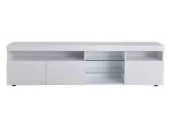 Mueble TV moderno 180 cm con LED - 3 puertas y 5 compartimentos abiertos - Blanco