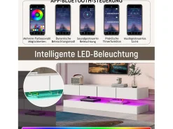 Mueble TV moderno bajo de pared - 130 x 33 x 15 cm - con LED + 2 armarios + 4 cajones - MDF - blanco
