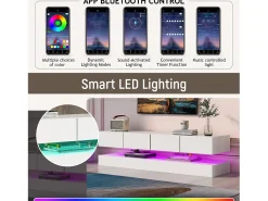 Mueble TV moderno bajo de pared - 130 x 33 x 15 cm - con LED + 2 armarios + 4 cajones - MDF - blanco