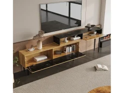 Mueble TV modular - 4 compartimentos - Negro y Natural