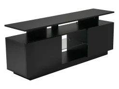 Mueble TV negro de 140 cm, iluminación LED de 16 colores, puertas lacadas con paneles de cristal, espacio para TV de hasta 60
