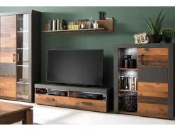 Mueble TV Orcel 2 piezas melamina roble oscuro y gris