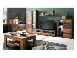 Mueble TV Orcel 2 piezas melamina roble oscuro y gris