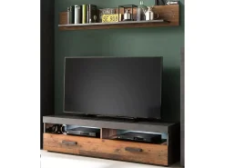 Mueble TV Orcel 2 piezas melamina roble oscuro y gris