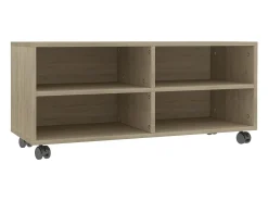 Mueble TV ruedas madera contrachapada color roble 90x35x35cm YOE39627