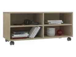 Mueble TV ruedas madera contrachapada color roble 90x35x35cm YOE39627