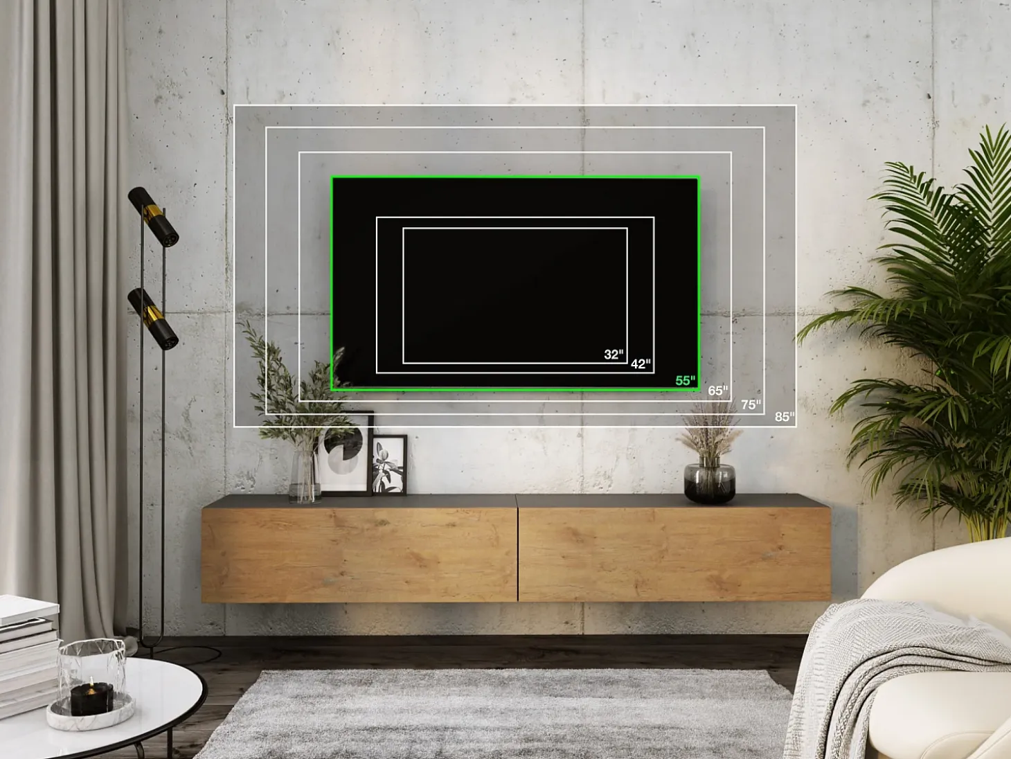 Mueble TV suspendido, (2 x 100) x 34 x 32 cm, Antracita / Roble Lancelot