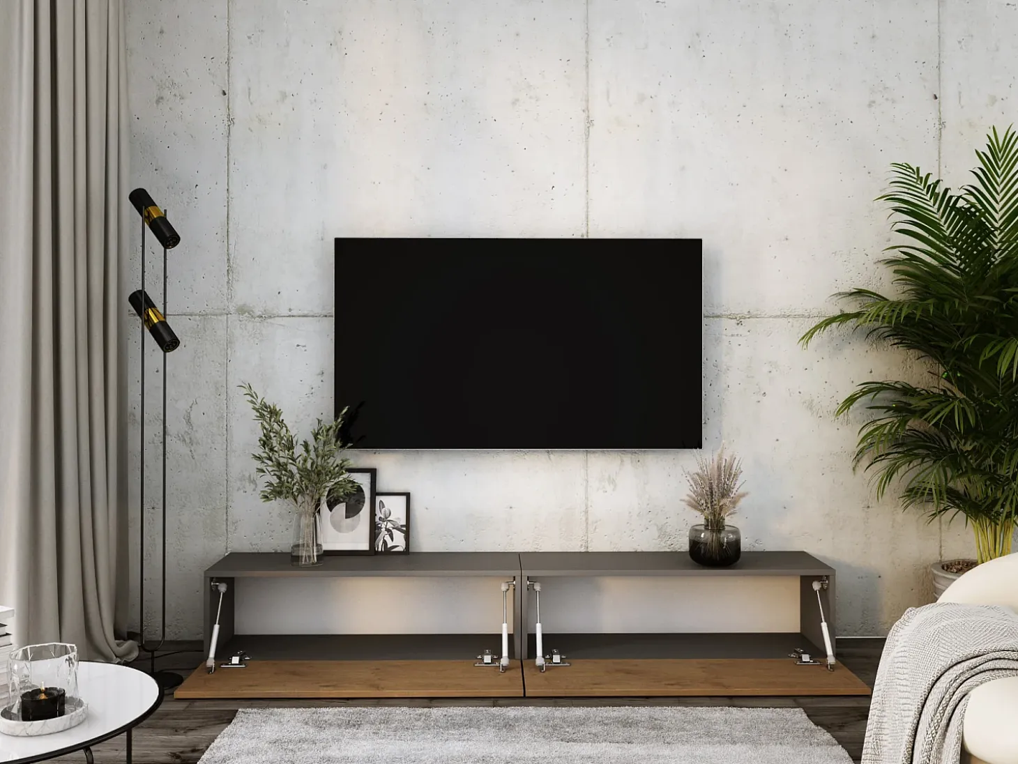 Mueble TV suspendido, (2 x 100) x 34 x 32 cm, Antracita / Roble Lancelot