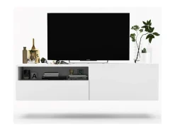 Mueble TV suspendido con 1 puerta, nicho y cajón - cuerpo Blanco mate, frentes Blanco mate - 120 cm