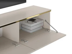 Mueble TV suspendido con 3 puertas - Beige y dorado - VUKIA