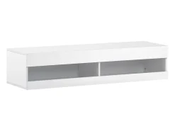 Mueble TV suspendido con 2 nichos - LED - 140x40x30,5 cm - Madera MDF - Blanco brillo