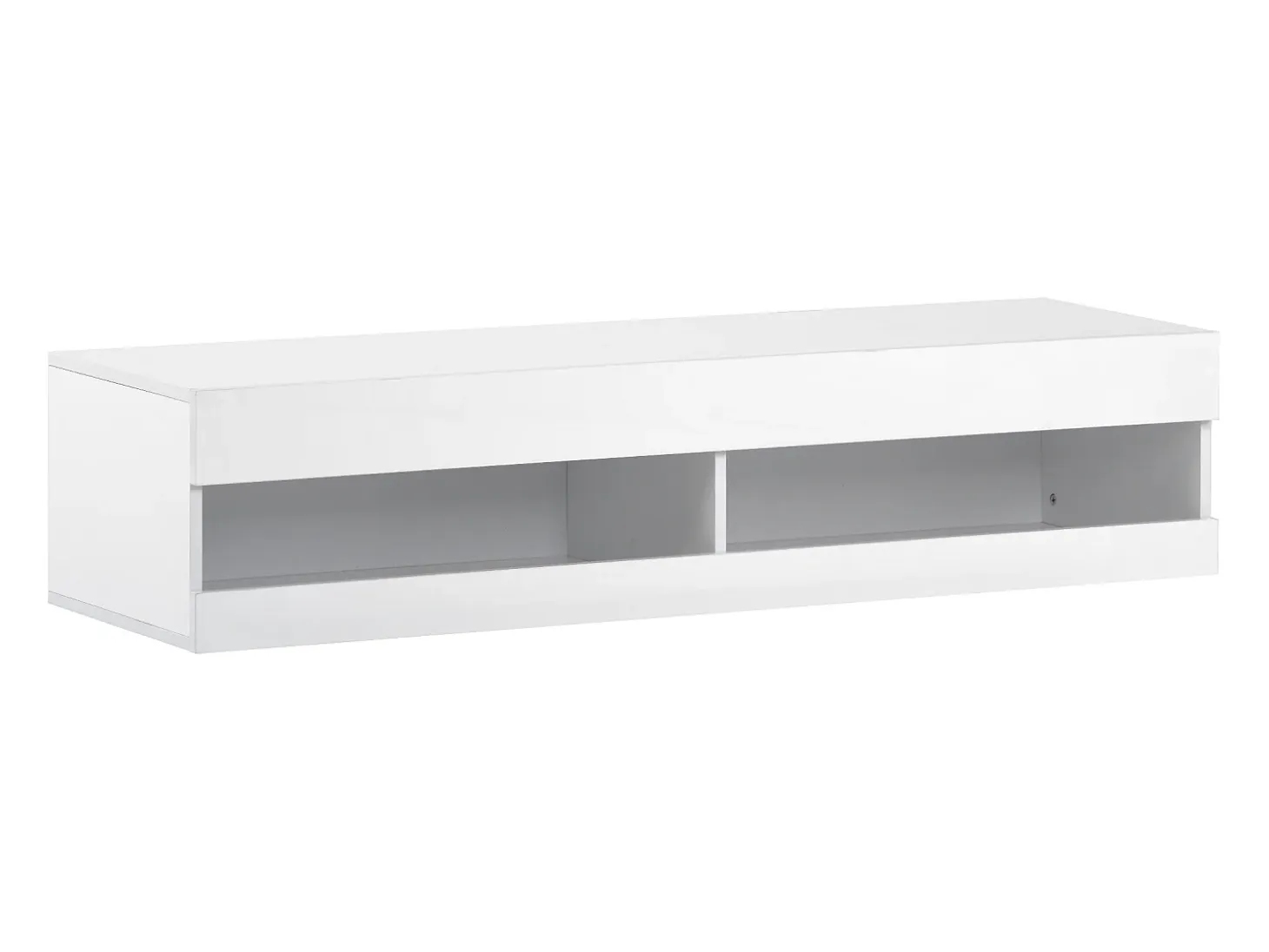 Mueble TV suspendido con 2 nichos - LED - 140x40x30,5 cm - Madera MDF - Blanco brillo